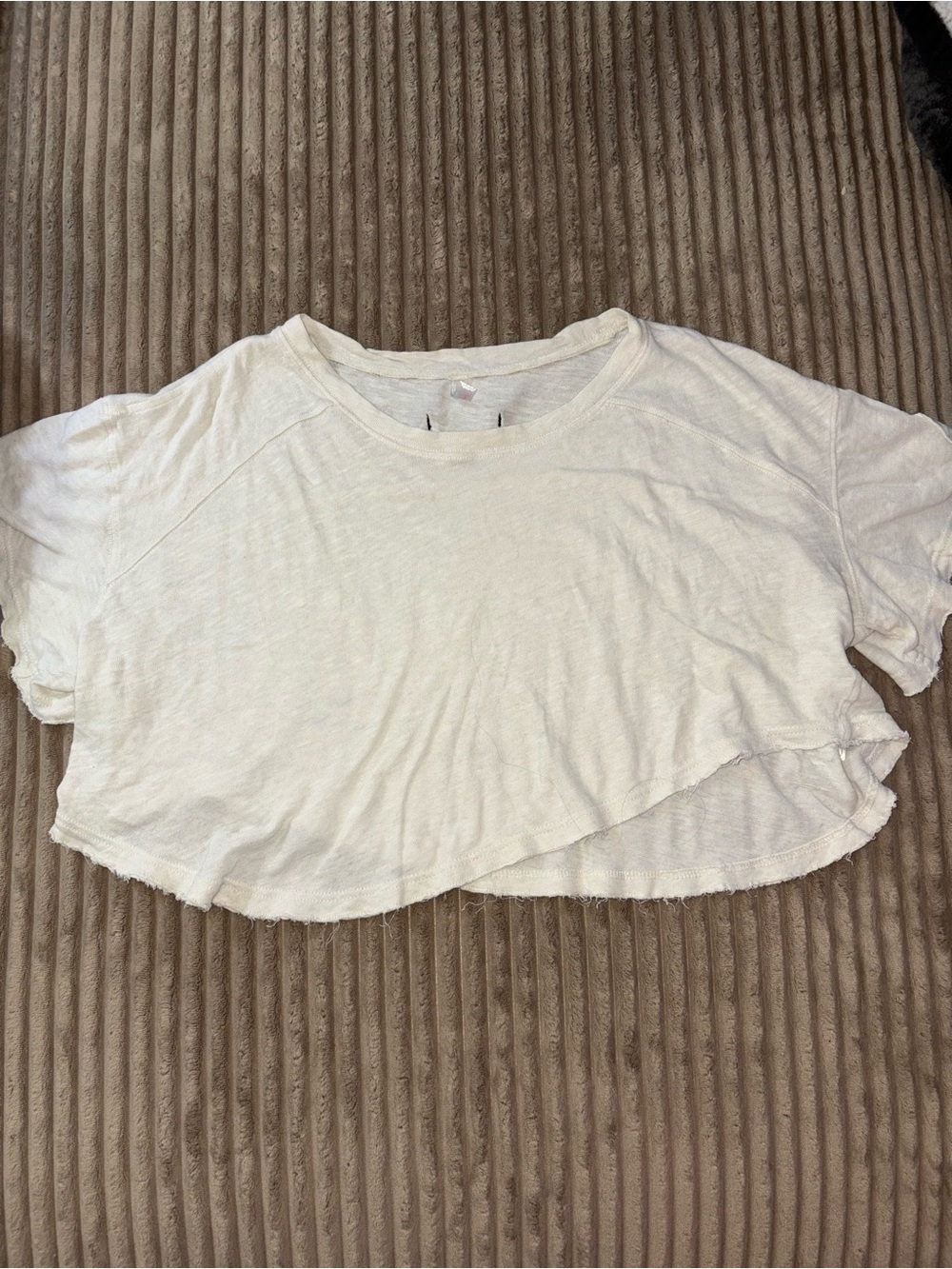 Free People Cream Cropped Short Sleeve Tee